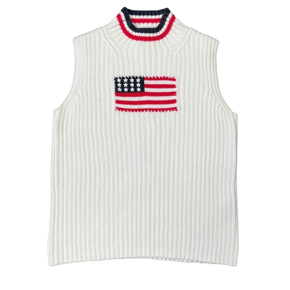 Vintage Sweaters - Vintage USA American flag mock neck sweater size S